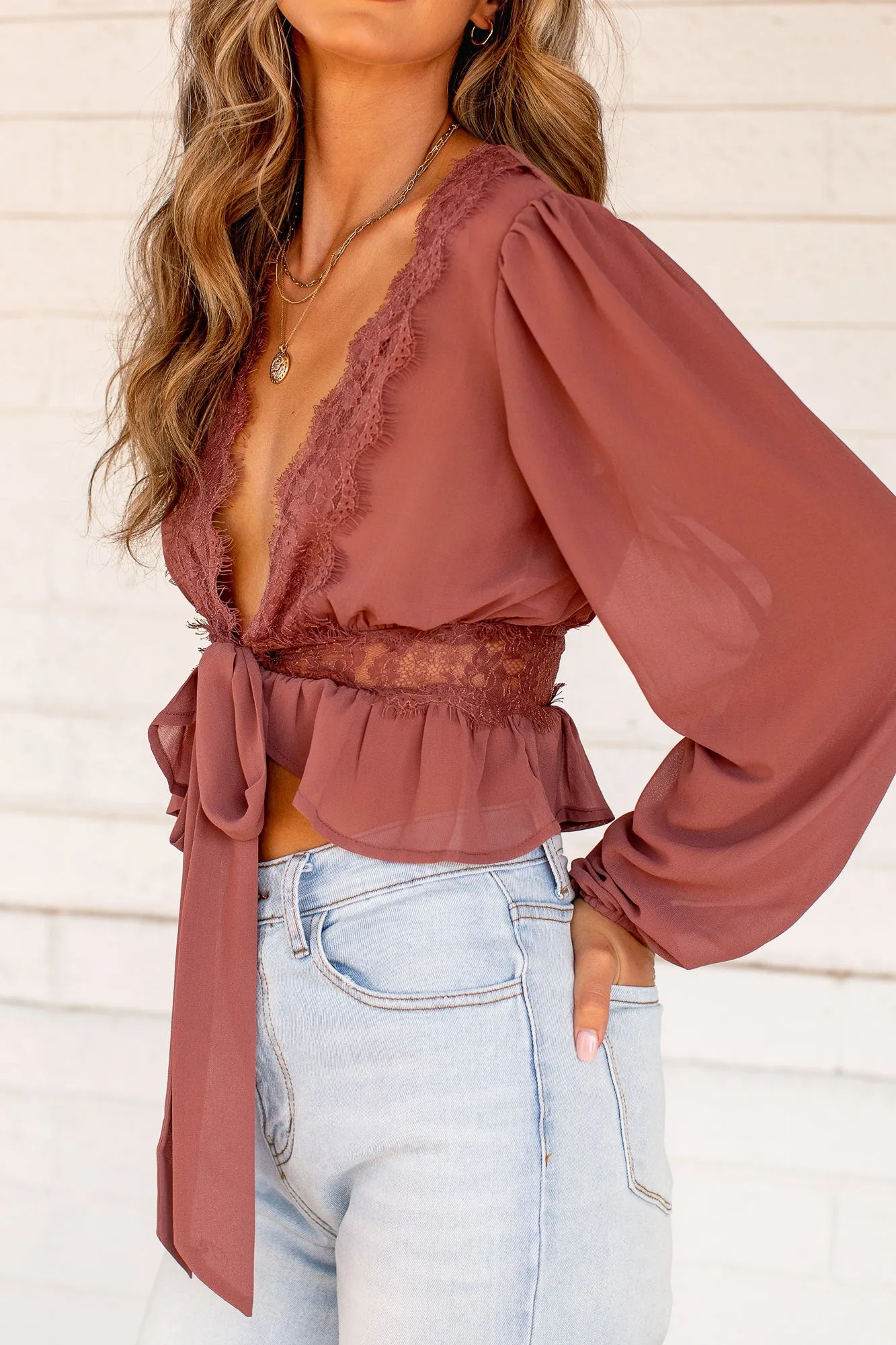 Momo Mauve Tie Front Crop Top