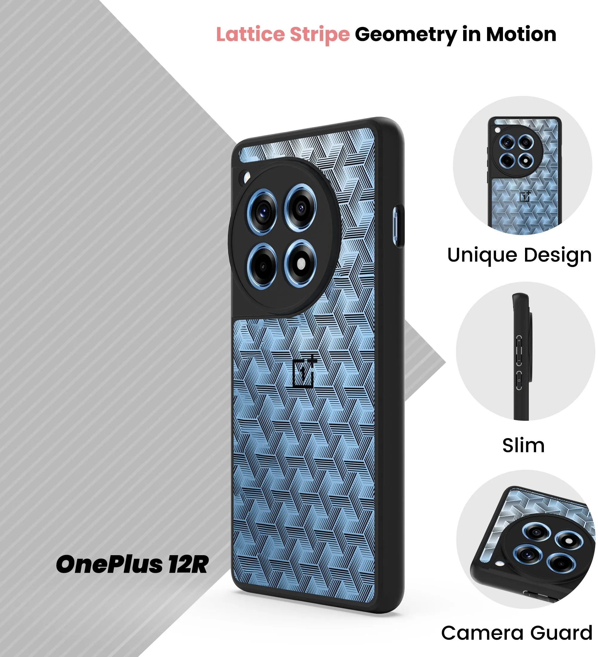 Optimized Title: OnePlus 12R 5G Back Cover Case - Black Lattice Stripe Design, Durable and Stylish Protection