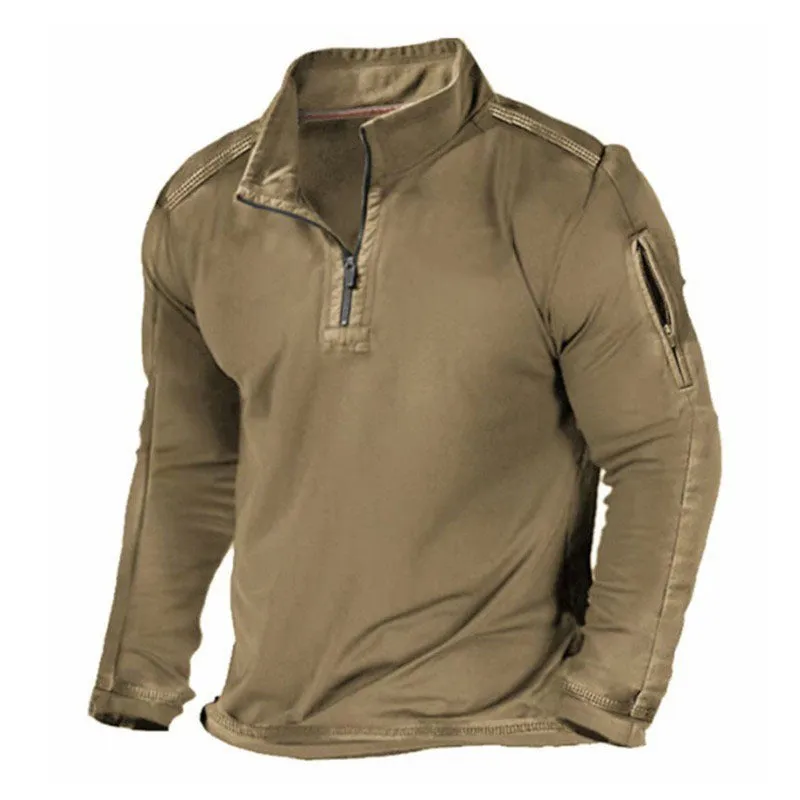 Outdoor Zipper Pocket Long-sleeved Collar Sweatshirts