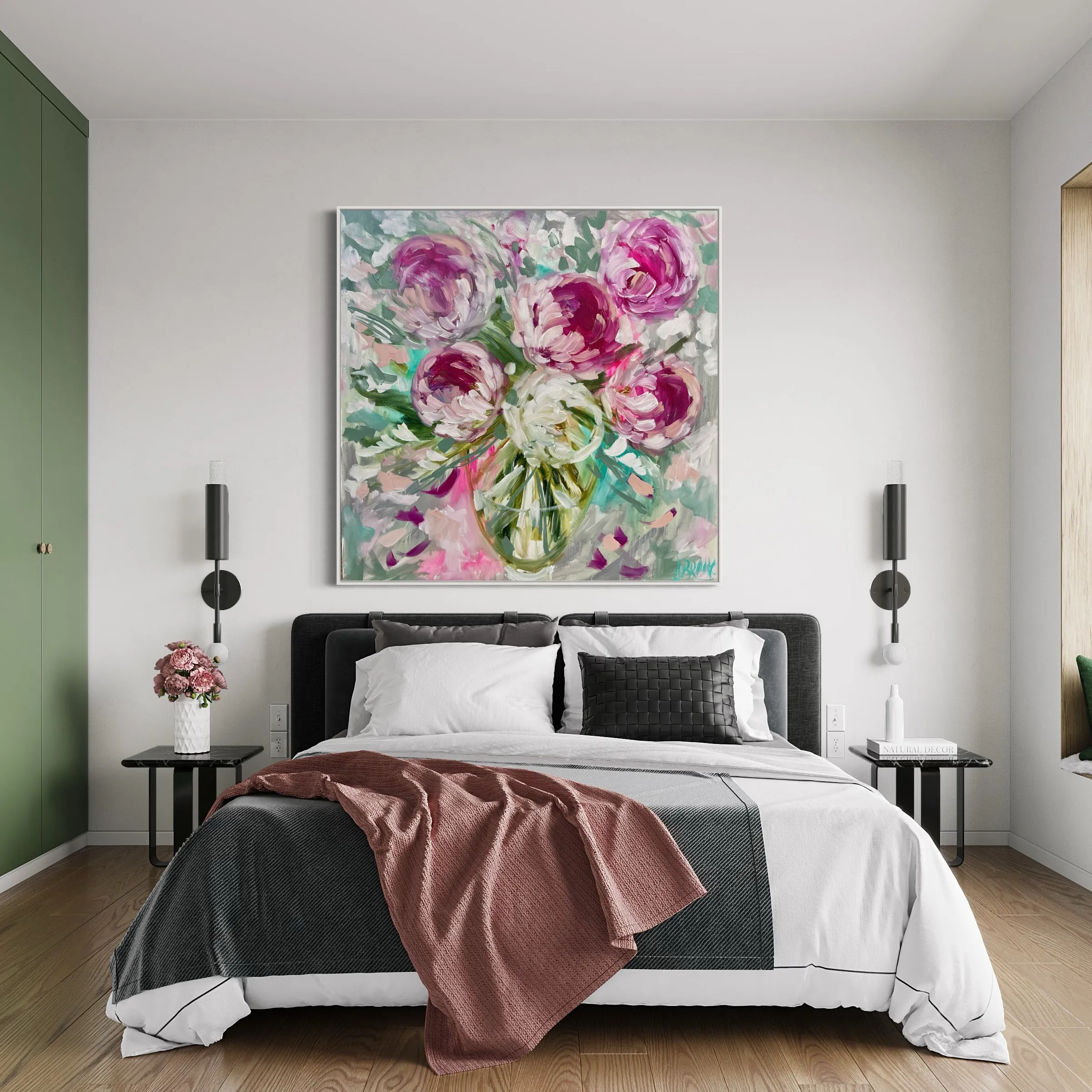 Paris Peony - 90x90 cm - original on gallery canvas