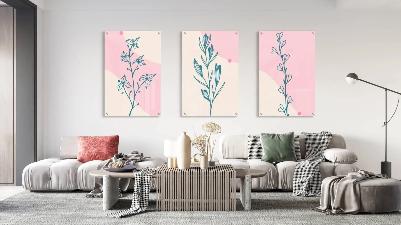 Plants Pattern Set of 3 Prints Modern Wall Art Modern Artwork