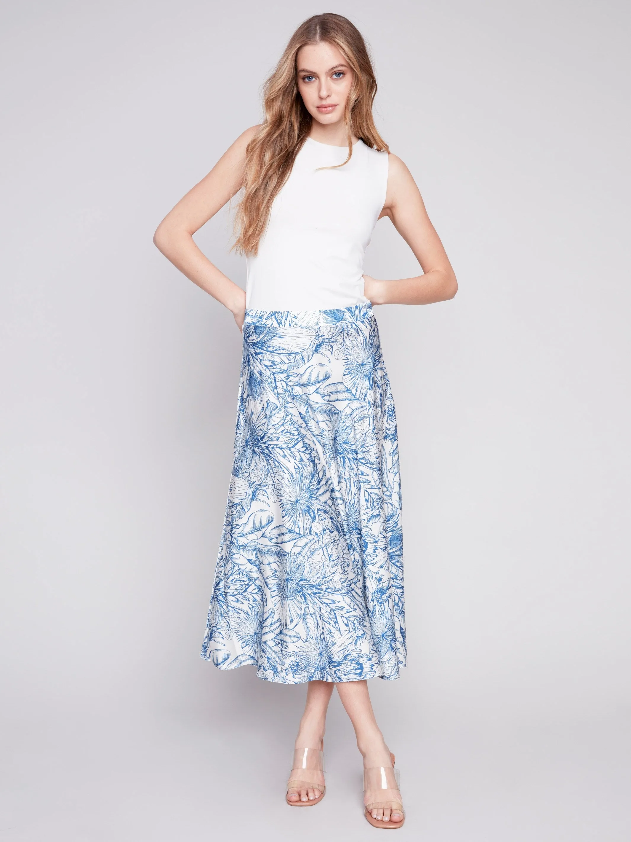 Printed Long Satin Skirt - Jungle