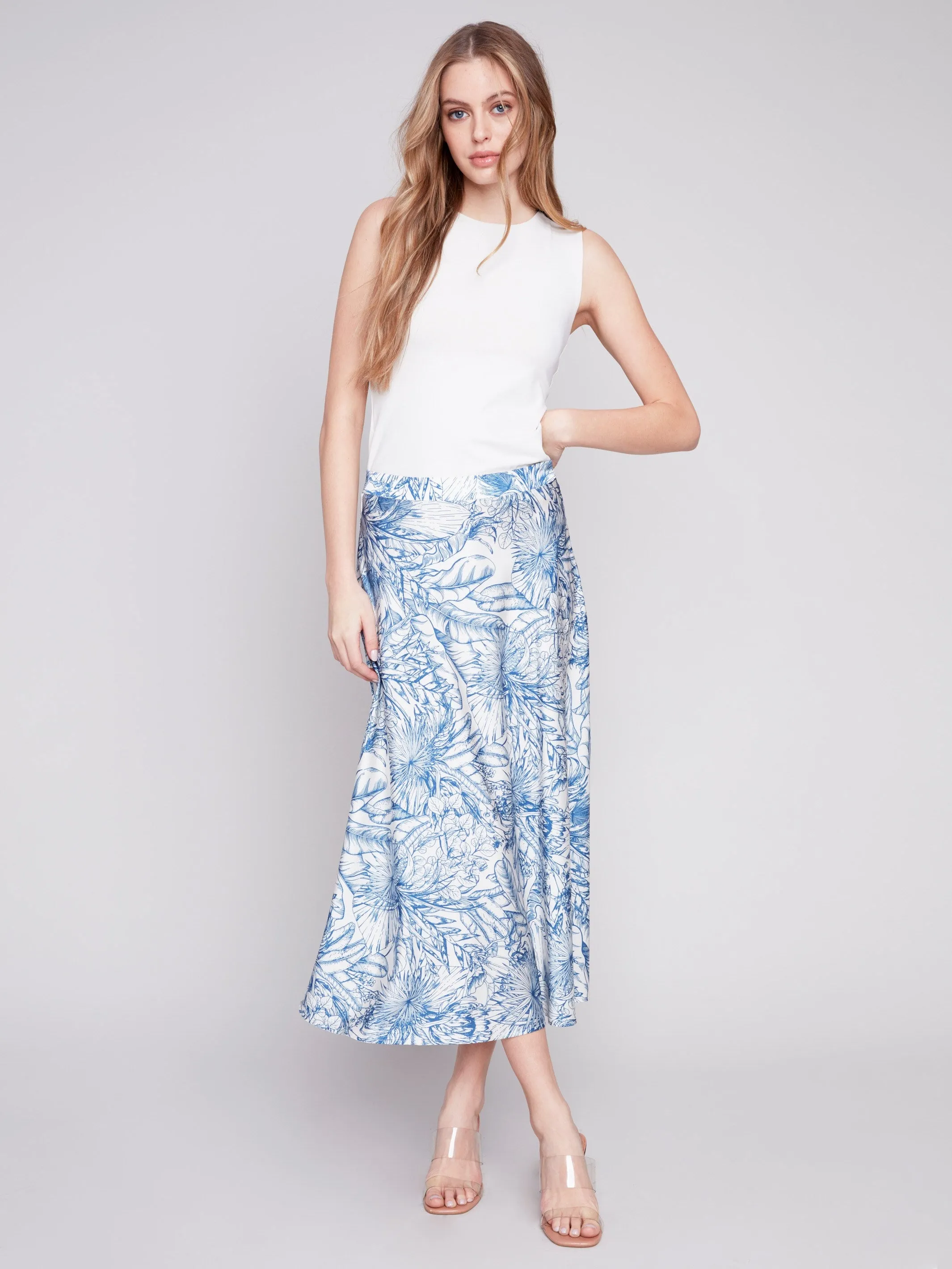 Printed Long Satin Skirt - Jungle