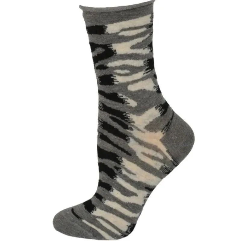 Sierra Socks Zebra Pattern Hi Anklet Casual Cotton Womens 2 Pair Socks