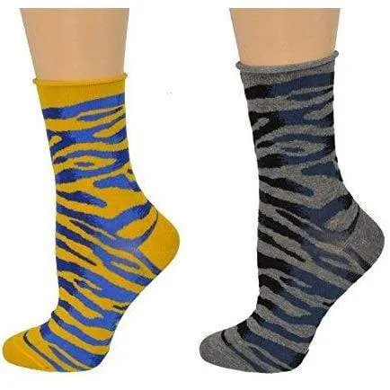 Sierra Socks Zebra Pattern Hi Anklet Casual Cotton Womens 2 Pair Socks