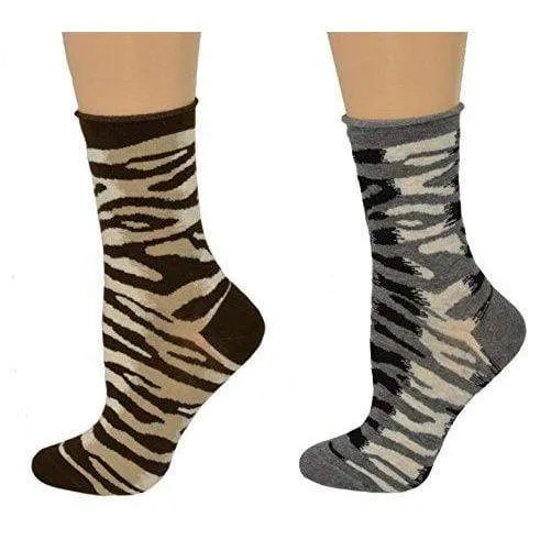 Sierra Socks Zebra Pattern Hi Anklet Casual Cotton Womens 2 Pair Socks