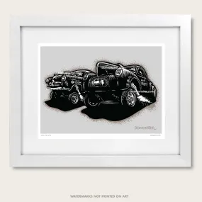 Signed Drag Racing Litho Mini Art Print "Willys Gas"