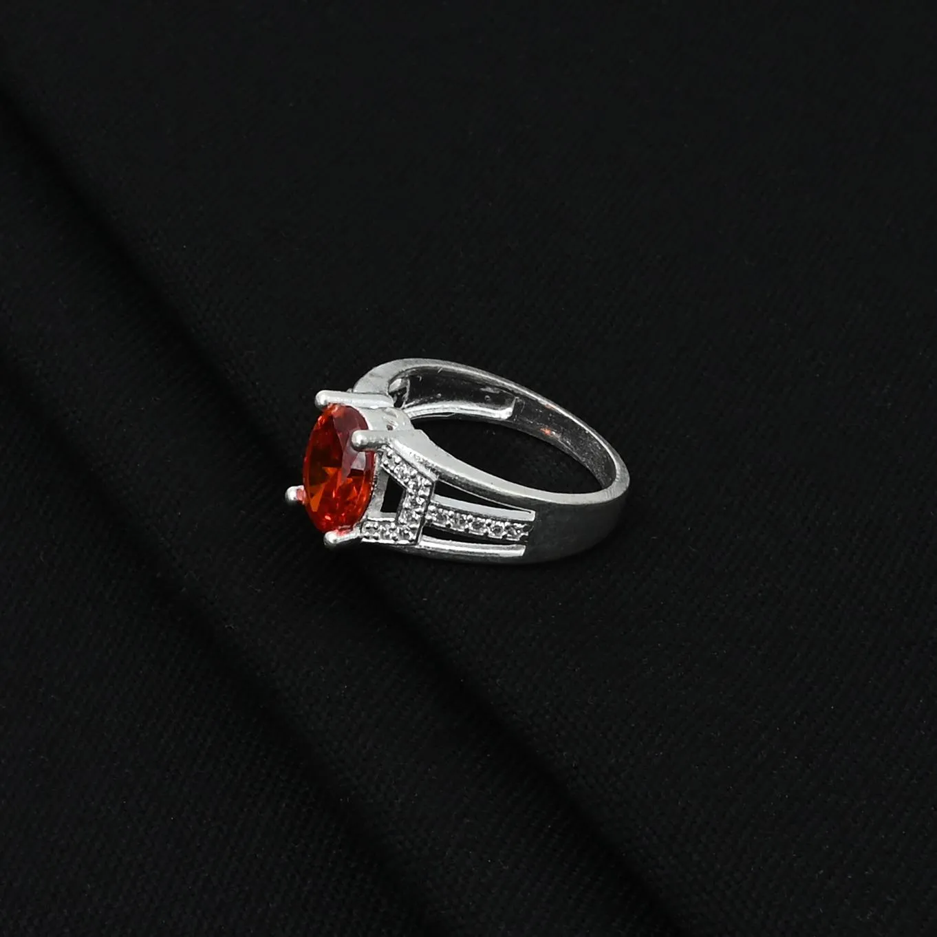 Silver Antique Red Gem Boys Ring