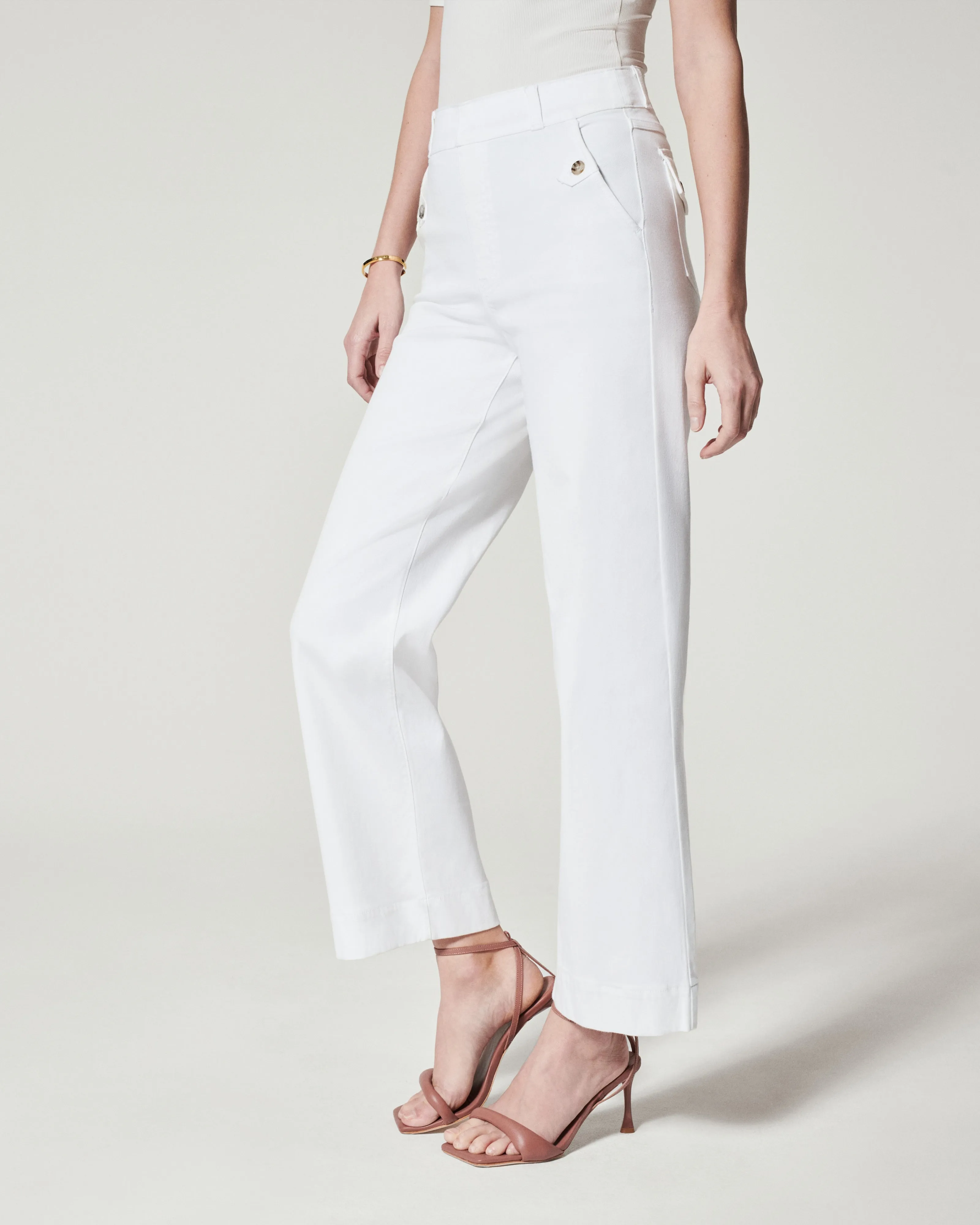 Spanx: Stretch Twill Cropped Wide Leg Pant - Bright White