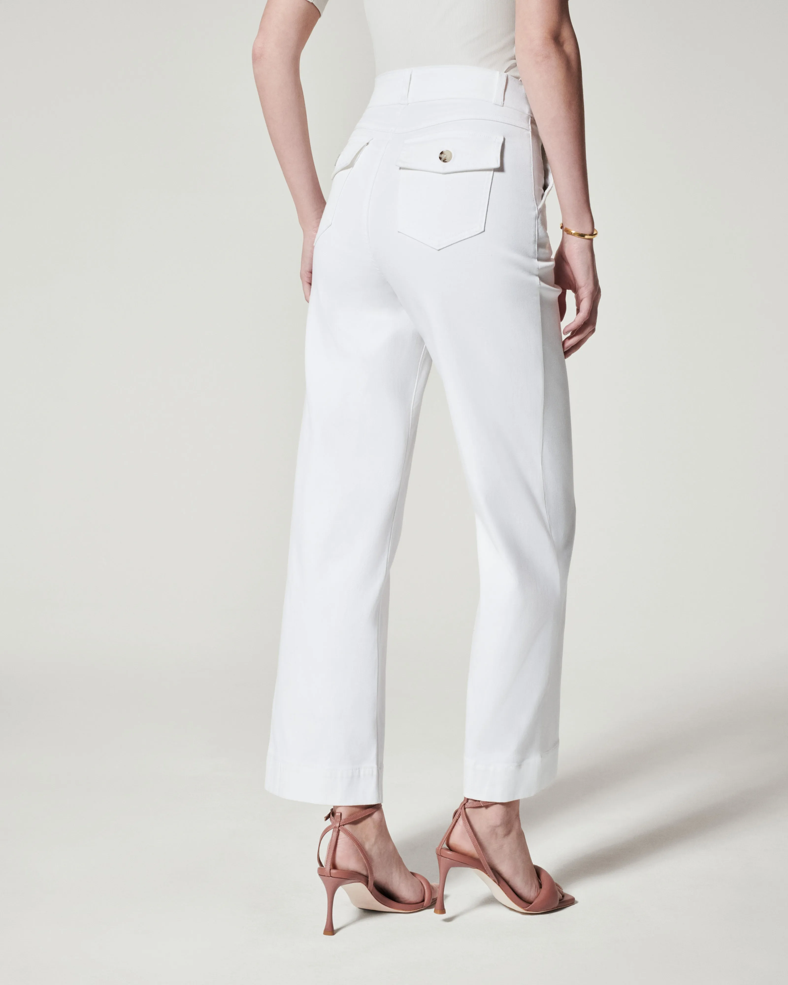 Spanx: Stretch Twill Cropped Wide Leg Pant - Bright White