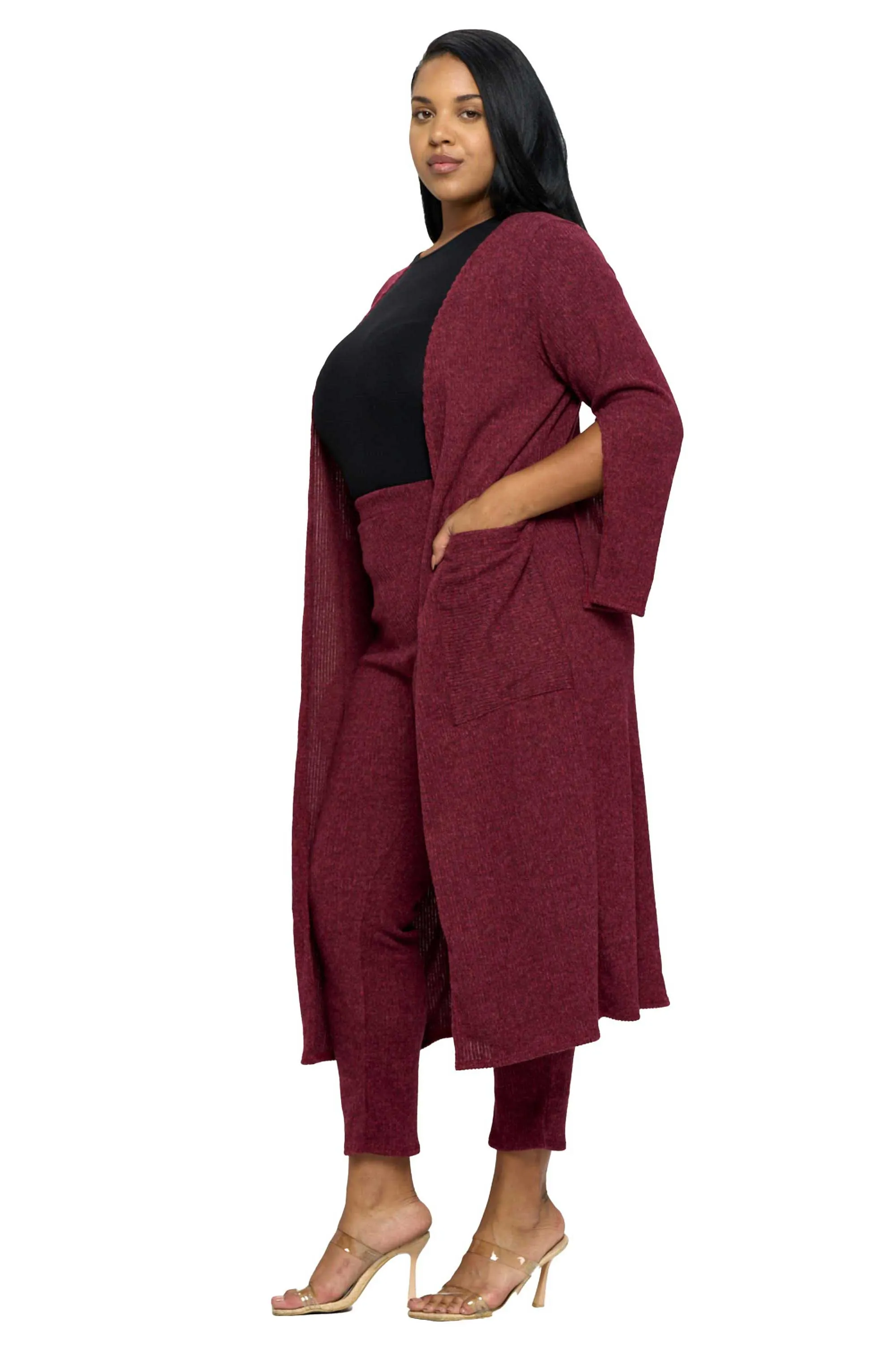 Split Sleeve Cardigan and Pants Set