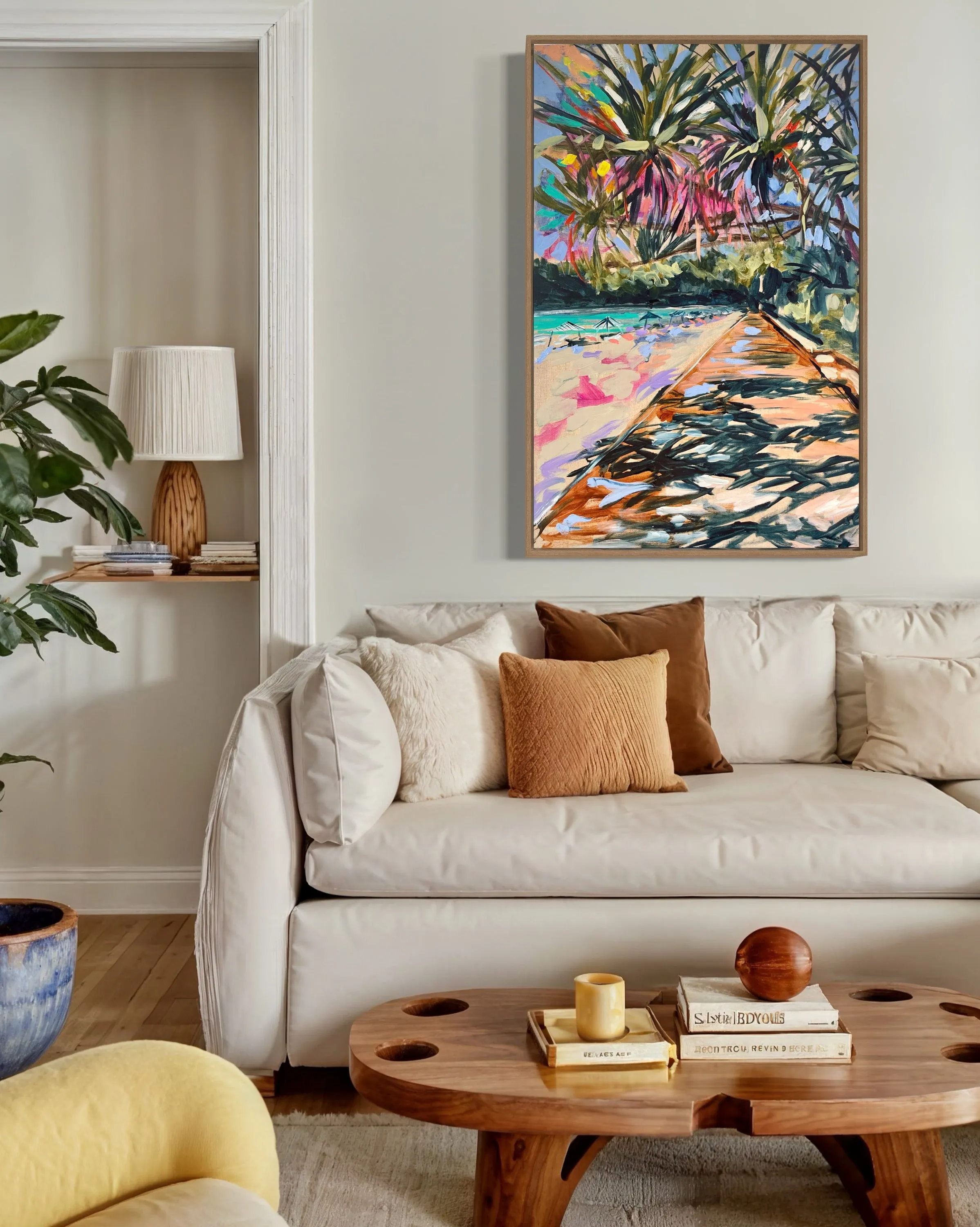 Summertime - noosa main beach - original on Belgian linen 60x90 cm