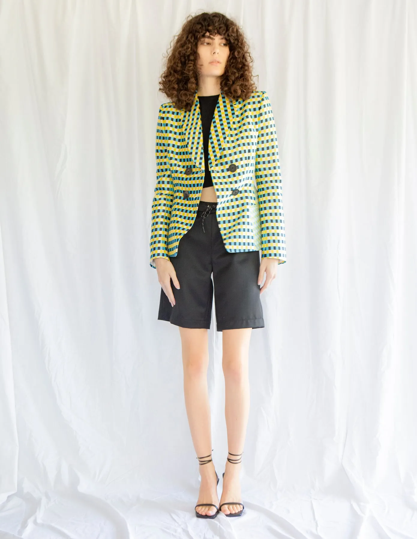 Tailored Blazer in Checkered Silk Wool Suiting