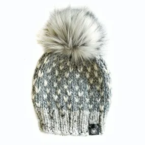 Tiny Hearts Faux Fur Pom-Pom Beanie in Shades of Gray Baby/Youth