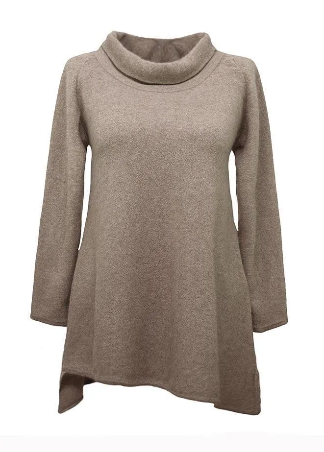 Triangle bottom Cashmere Tunic dress in biscuit beige