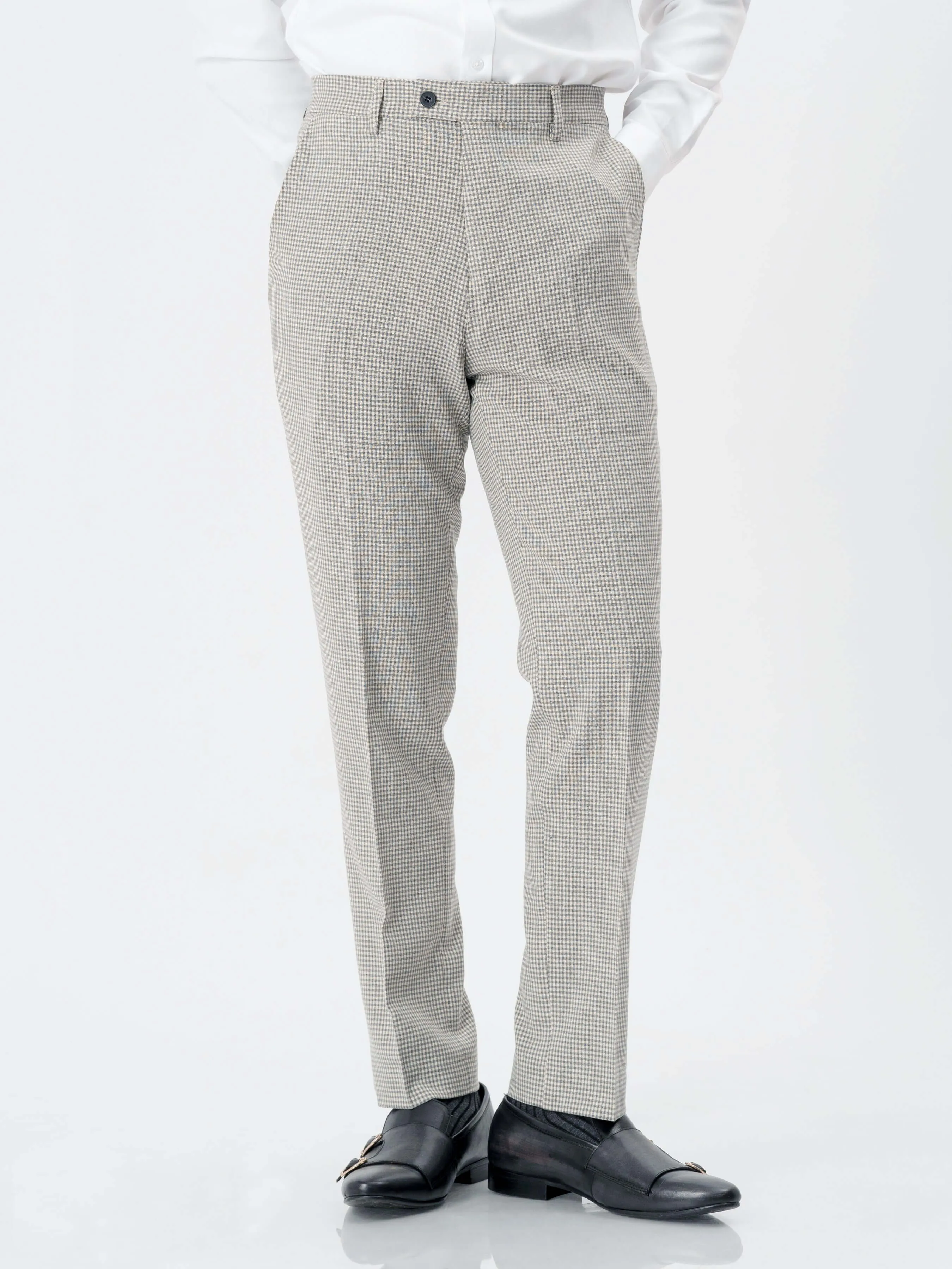 Trousers With Belt Loop -  Ash Grey Plaid (Stretchable)