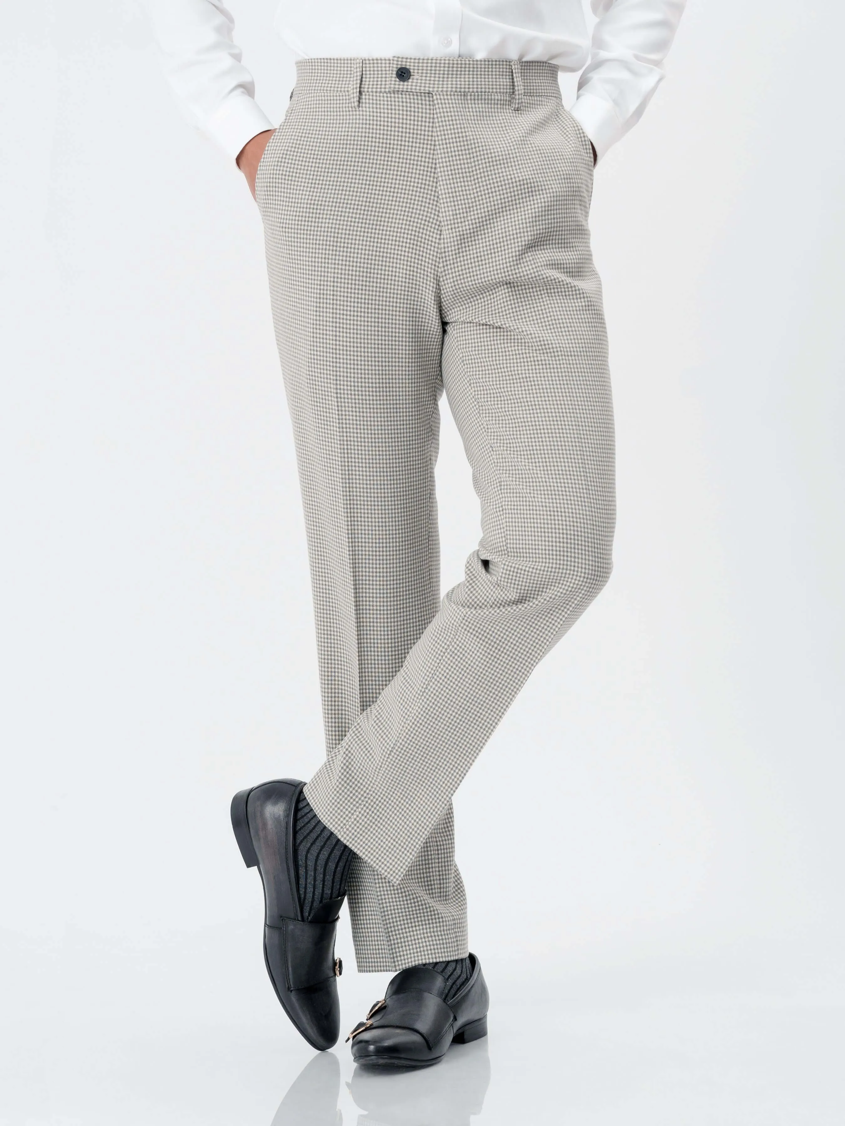 Trousers With Belt Loop -  Ash Grey Plaid (Stretchable)