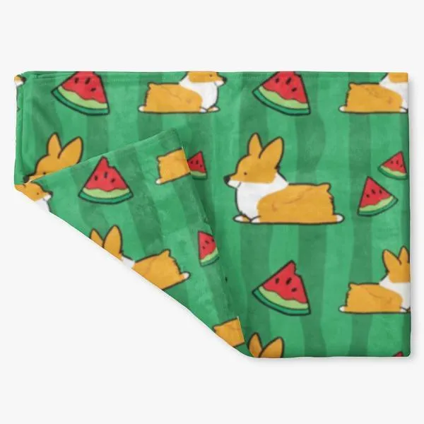 Watermelon Corgi Fleece Blanket | 3 Sizes