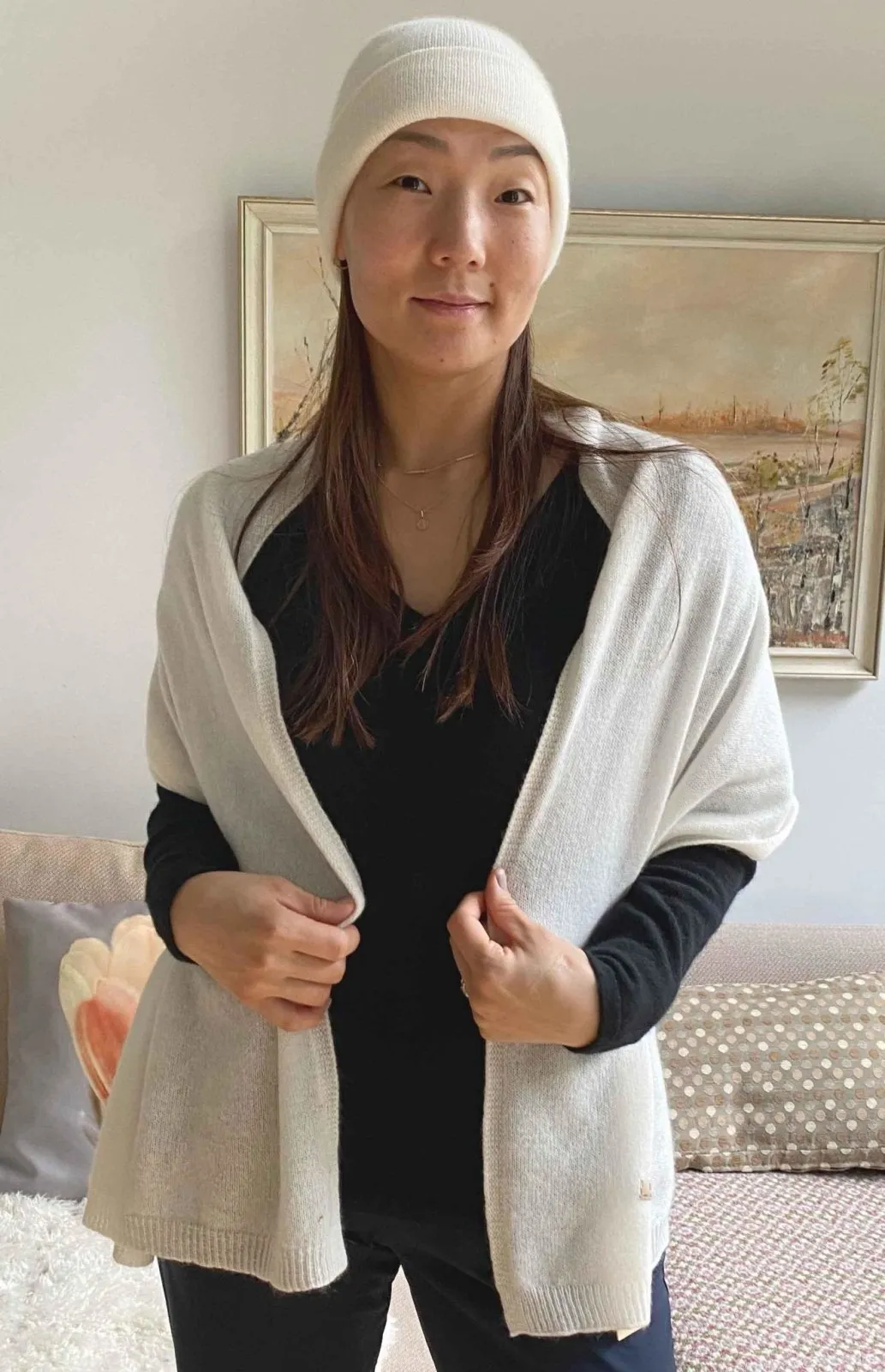 White cashmere scarf for women