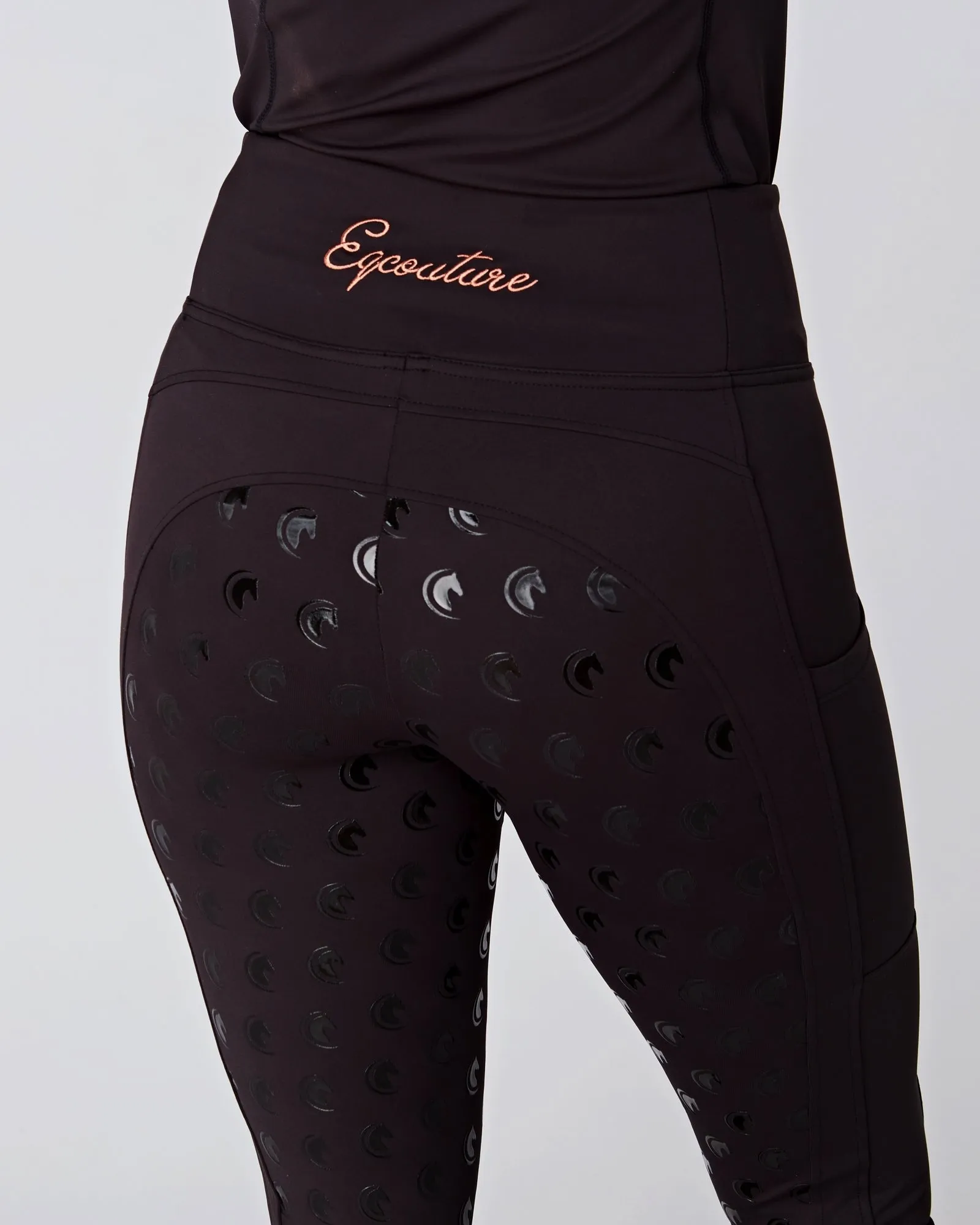 WINTER Thermal Rose Gold & Black Riding Leggings / Tights with Phone Pockets - WATER RESISTANT