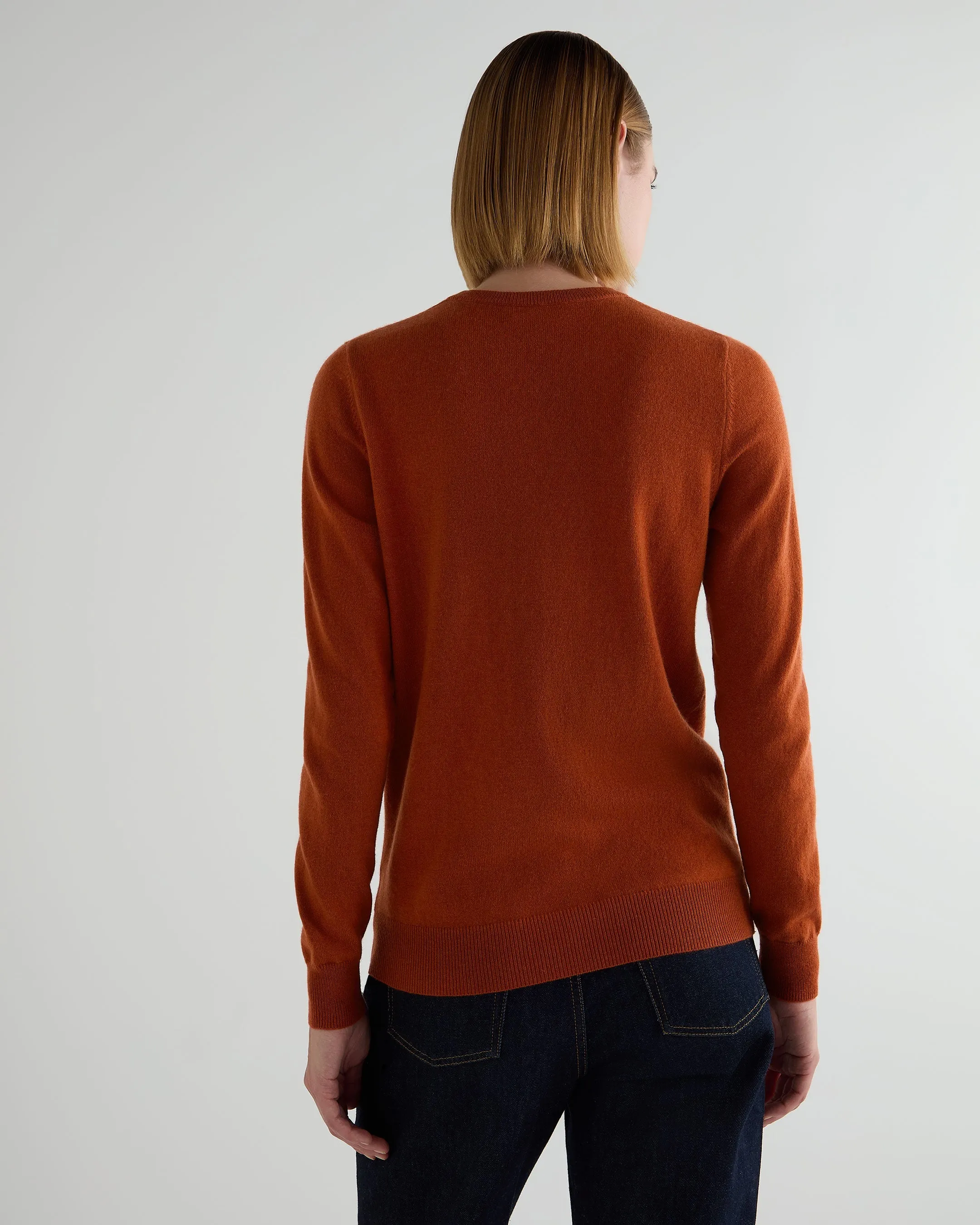 Women's Evie Classic Round Neck Cashmere Sweater Rust Orange